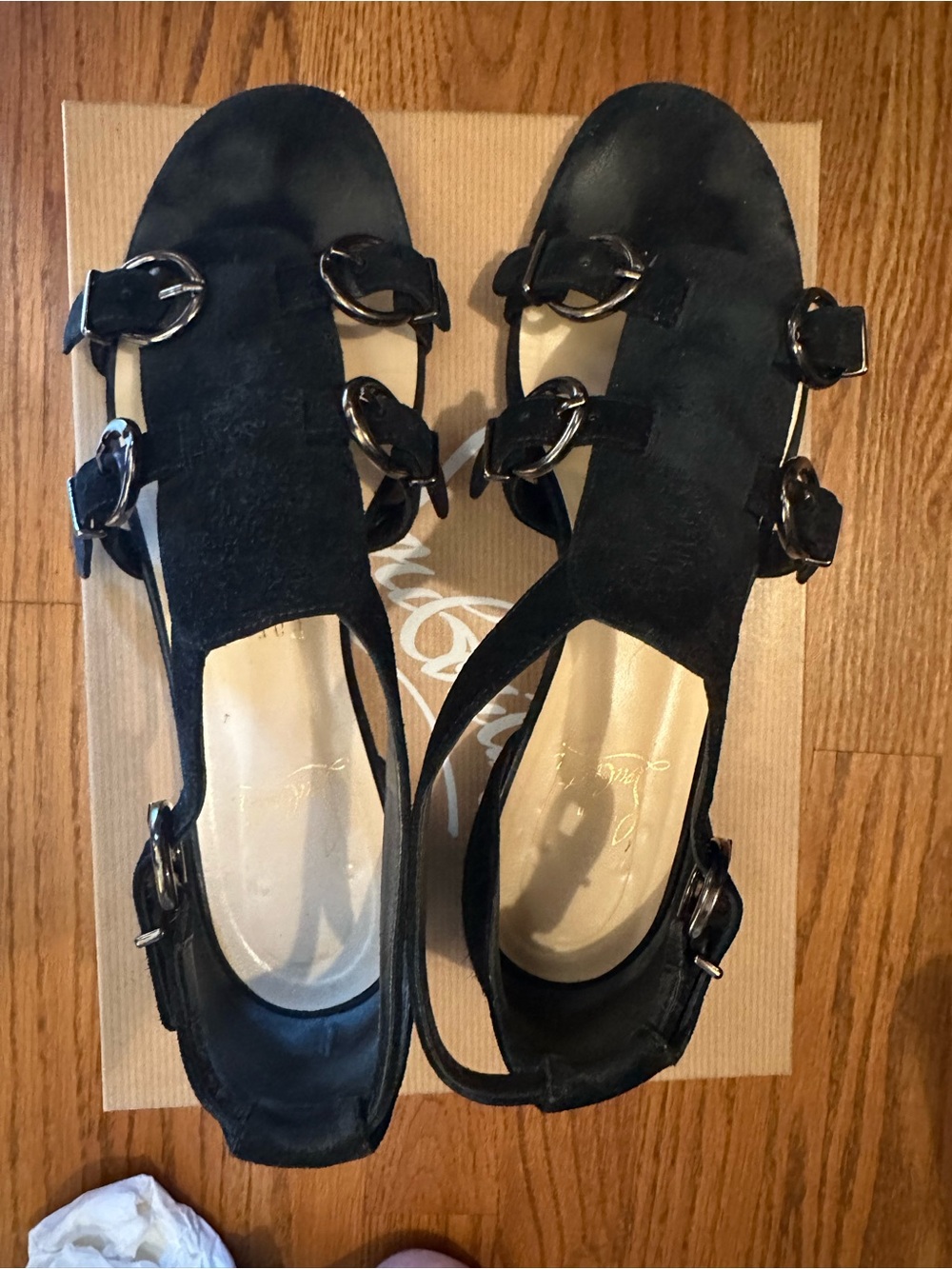 Christian Louboutin Black Suede Triple Buckle Sandals - Picture 3 of 8